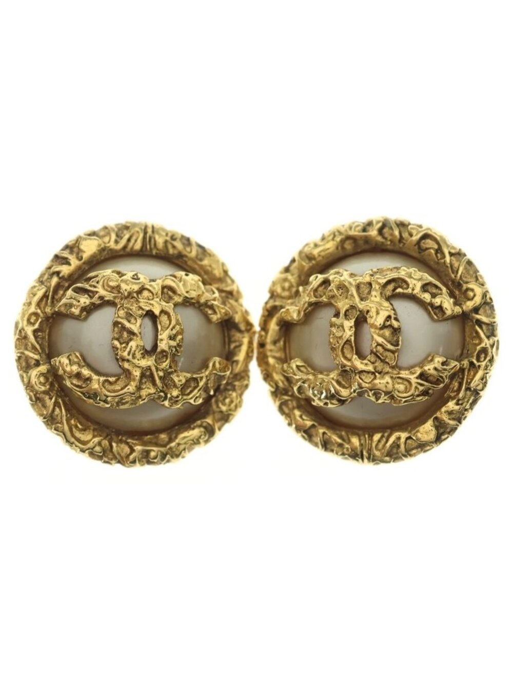 Chanel CC Logo Lava Faux Pearl Earrings 93A